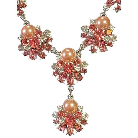 NWT Charter Club Silver-Tone Pink Imitation Pearl and Crystal Collar Necklace - Picture 4 of 6